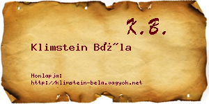 Klimstein Béla névjegykártya